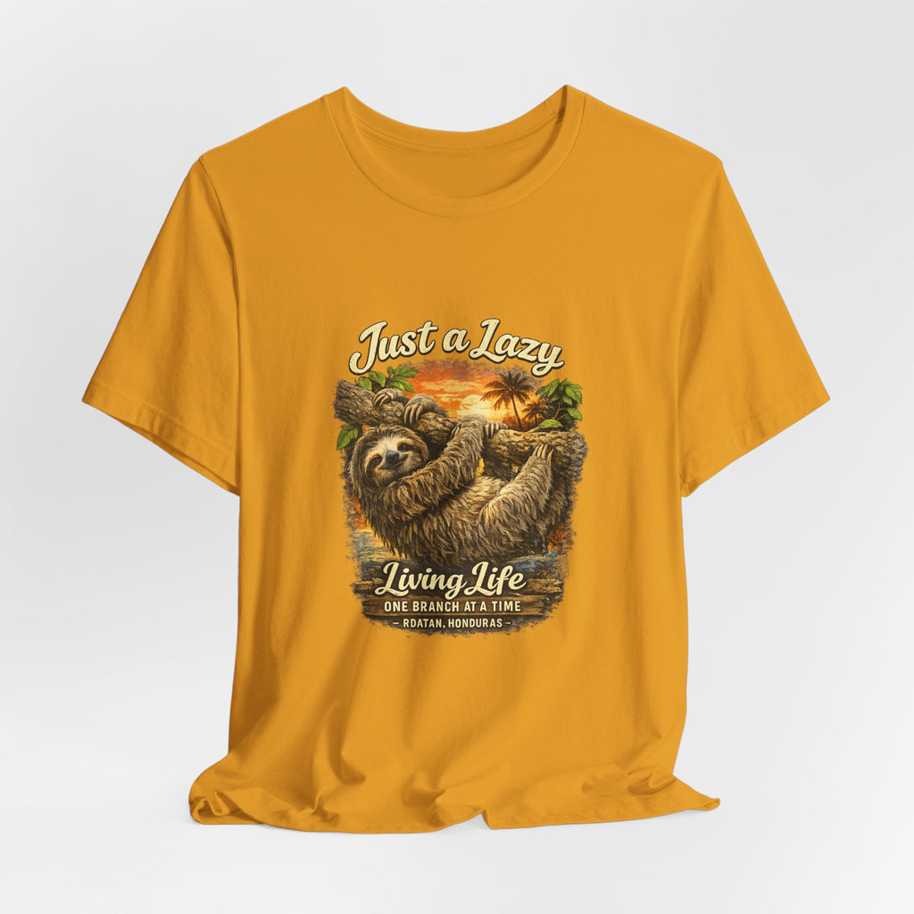 Sloth 'Just a Lazy Living Life' Graphic Tee — Beach Sunset Relaxed T-Shirt