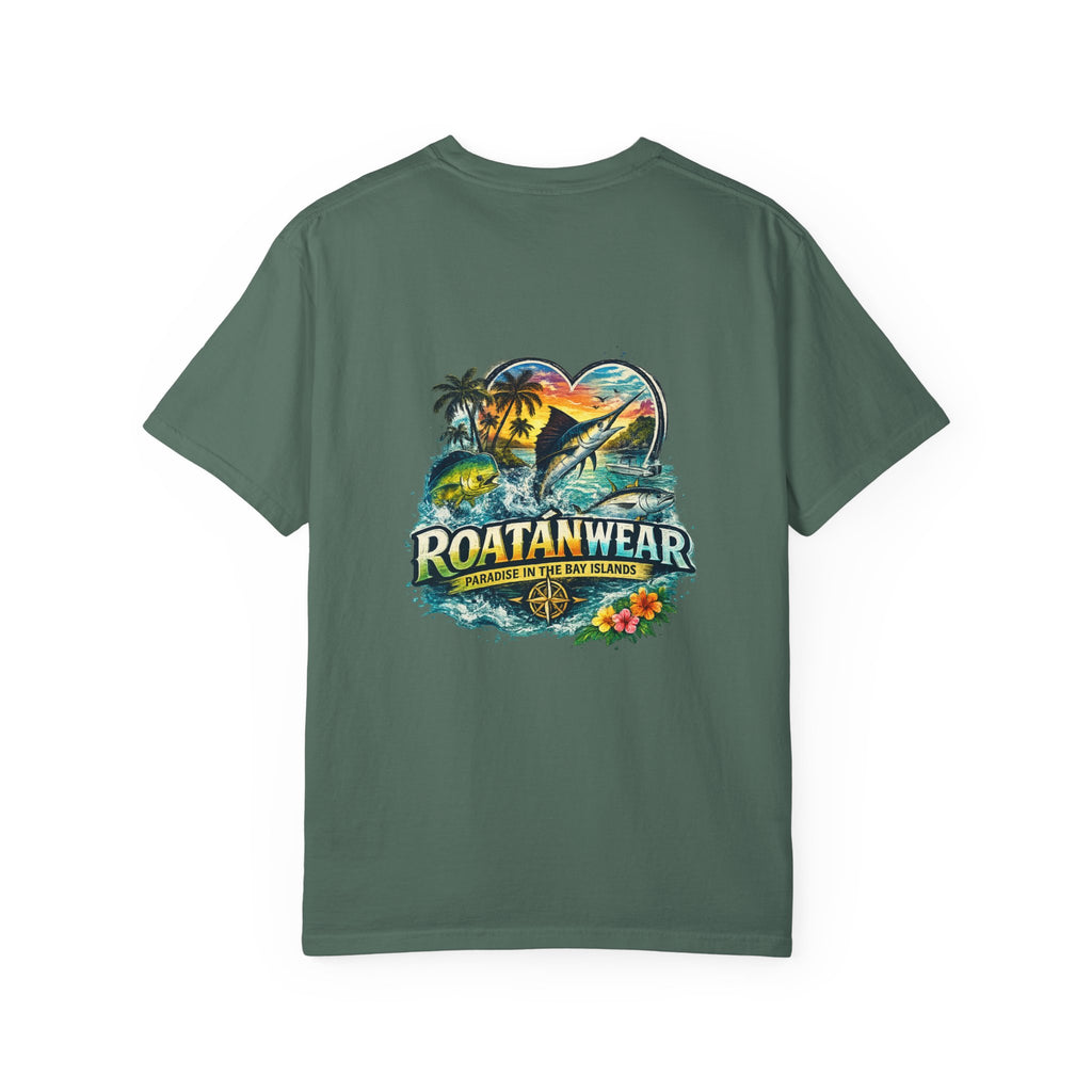 Roatan Beach T-Shirt — Tropical Dolphin Sunset Tee