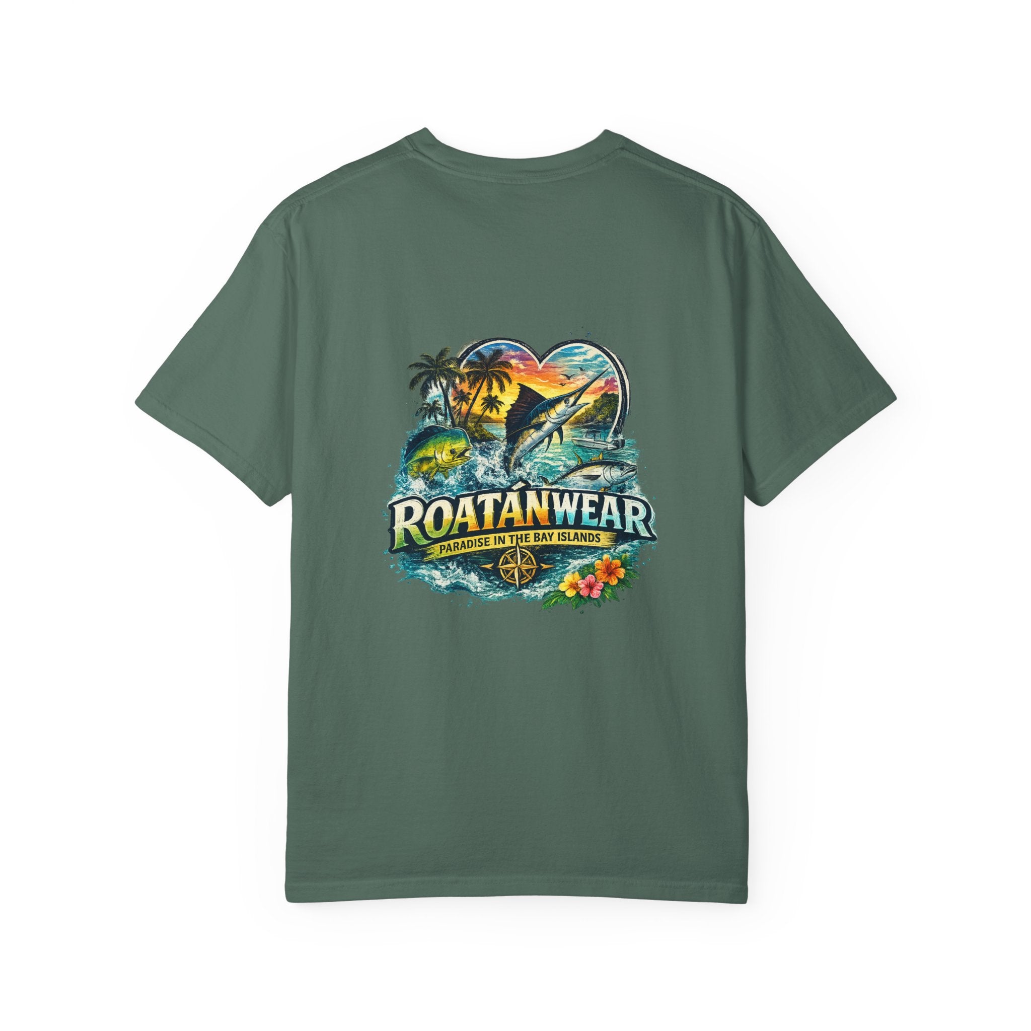 Roatan Beach T-Shirt — Tropical Dolphin Sunset Tee
