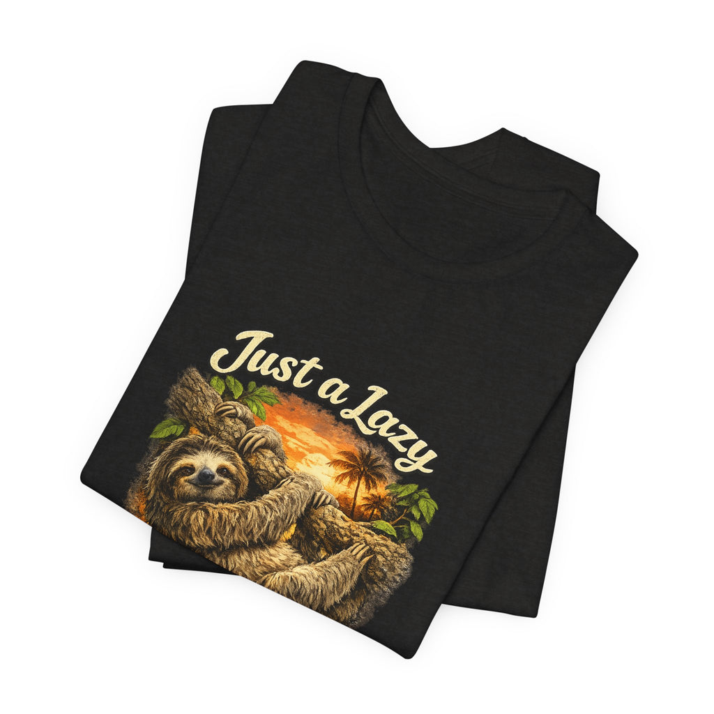 Sloth 'Just a Lazy Living Life' Graphic Tee — Beach Sunset Relaxed T-Shirt