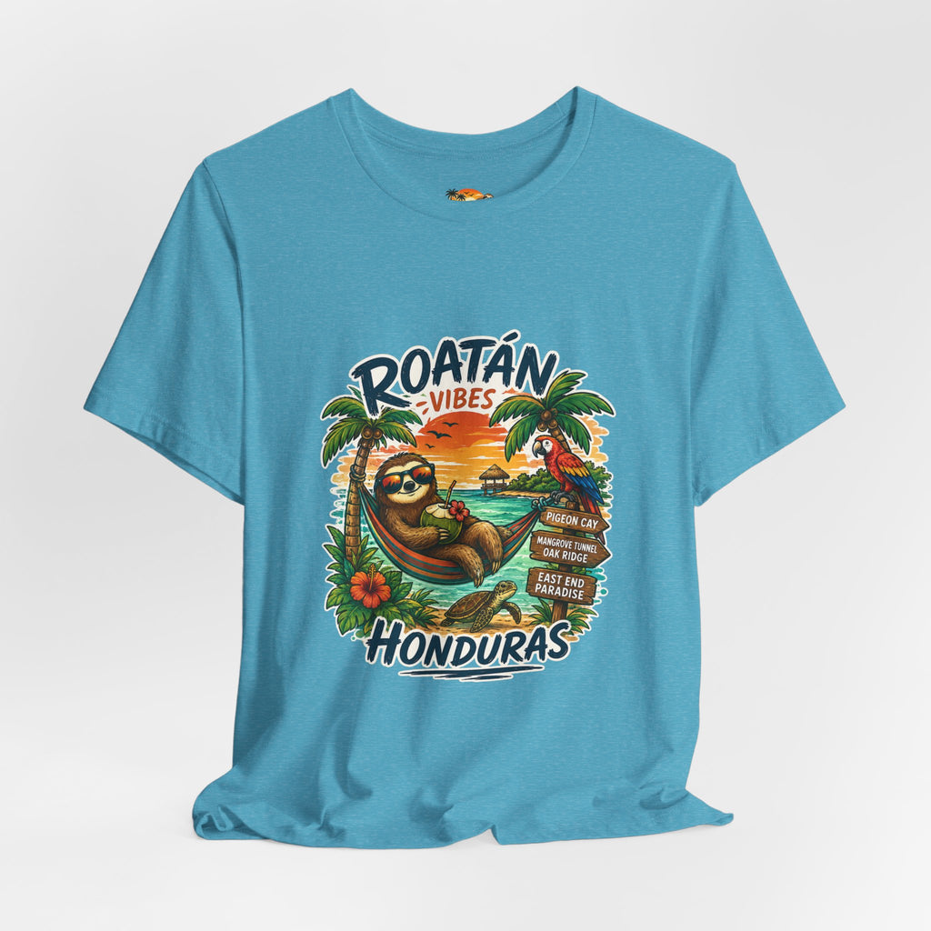 Roatán Vibes Honduras T-Shirt — Tropical Sloth Beach Vacation Tee