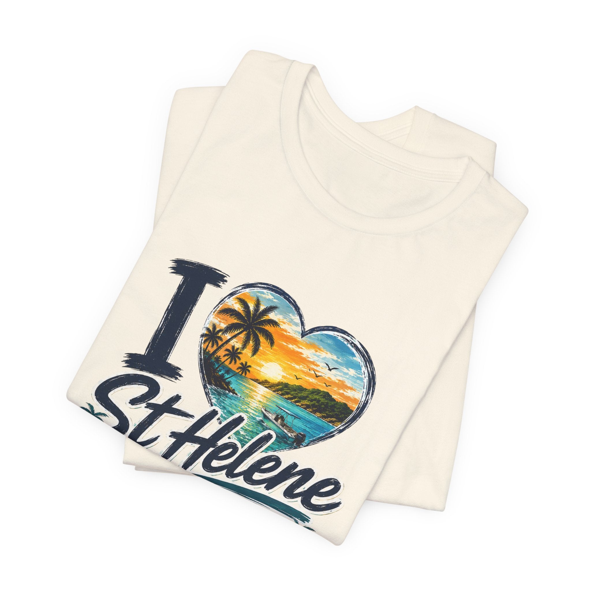 St. Helene Tropical Heart T-Shirt — "I  St Helene" Beach Sunset Tee