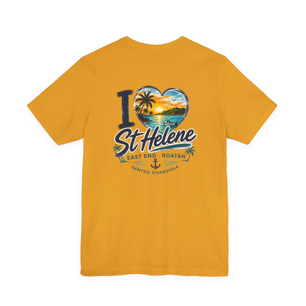 St. Helene Tropical Heart T-Shirt — "I  St Helene" Beach Sunset Tee