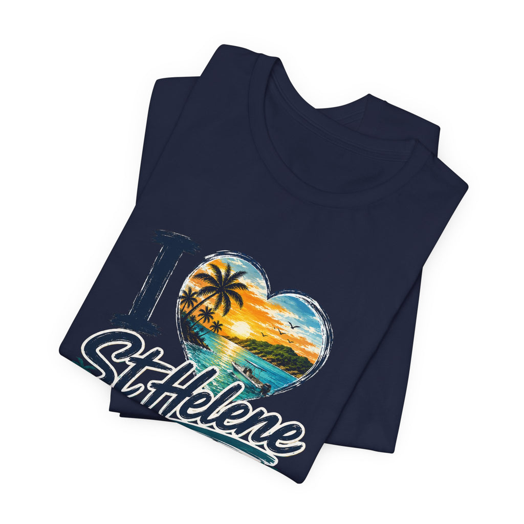 St. Helene Tropical Heart T-Shirt — "I  St Helene" Beach Sunset Tee