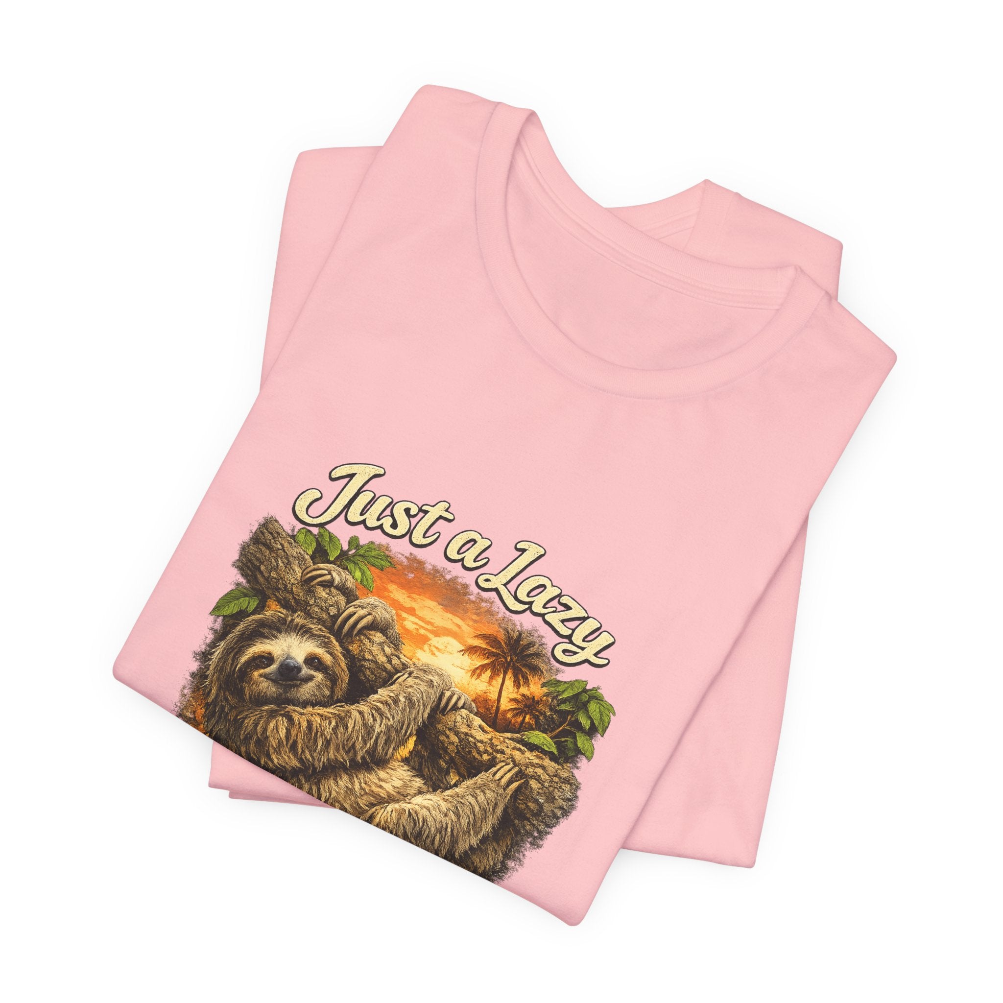 Sloth 'Just a Lazy Living Life' Graphic Tee — Beach Sunset Relaxed T-Shirt
