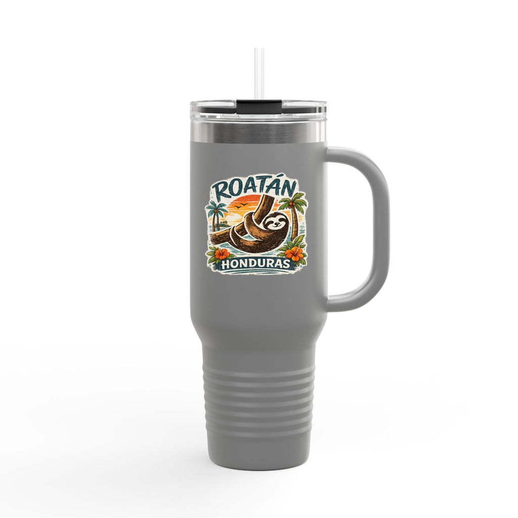 Roatán Honduras Travel Mug 40oz — Tropical Palm & Sloth Insulated Tumbler