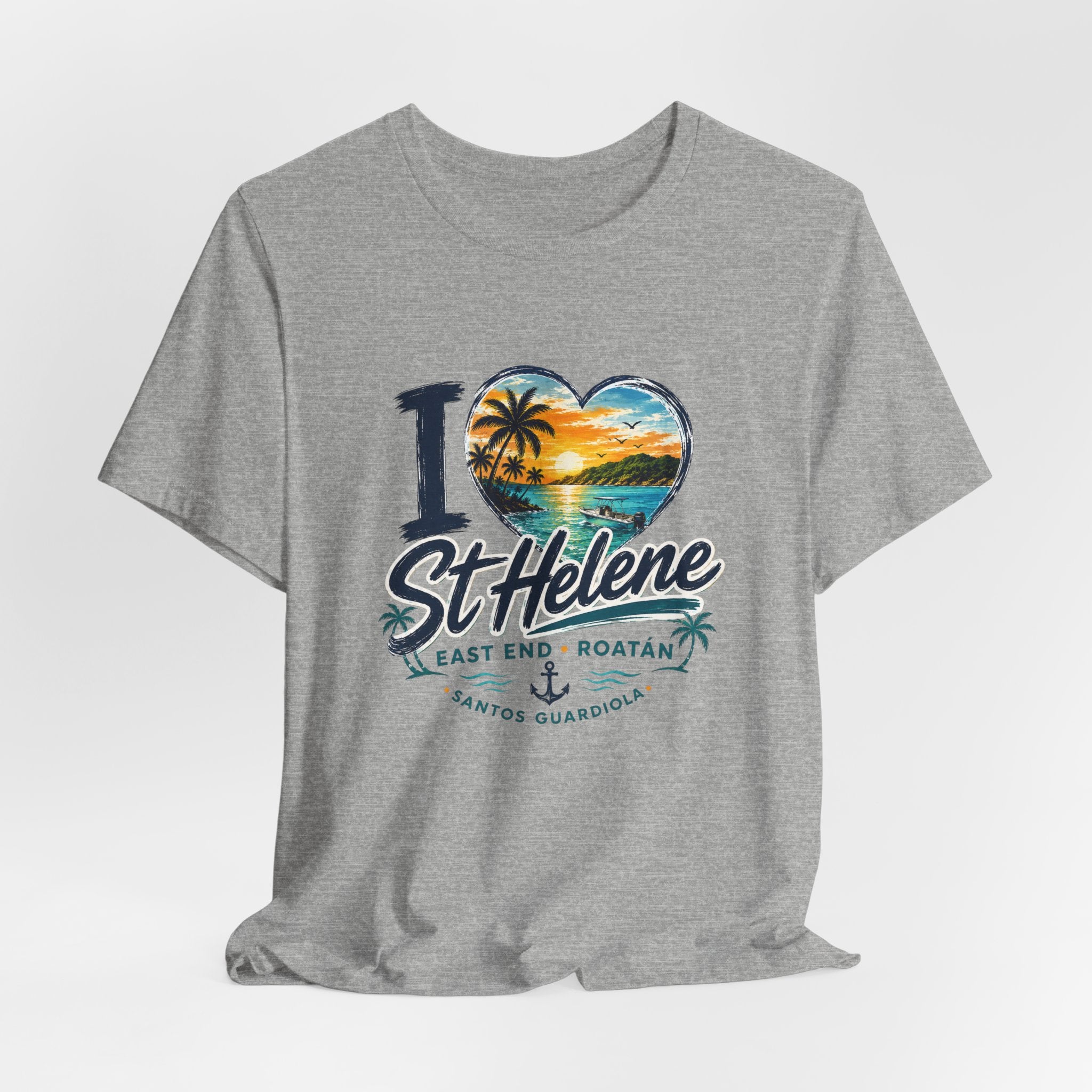 St. Helene Tropical Heart T-Shirt — "I  St Helene" Beach Sunset Tee