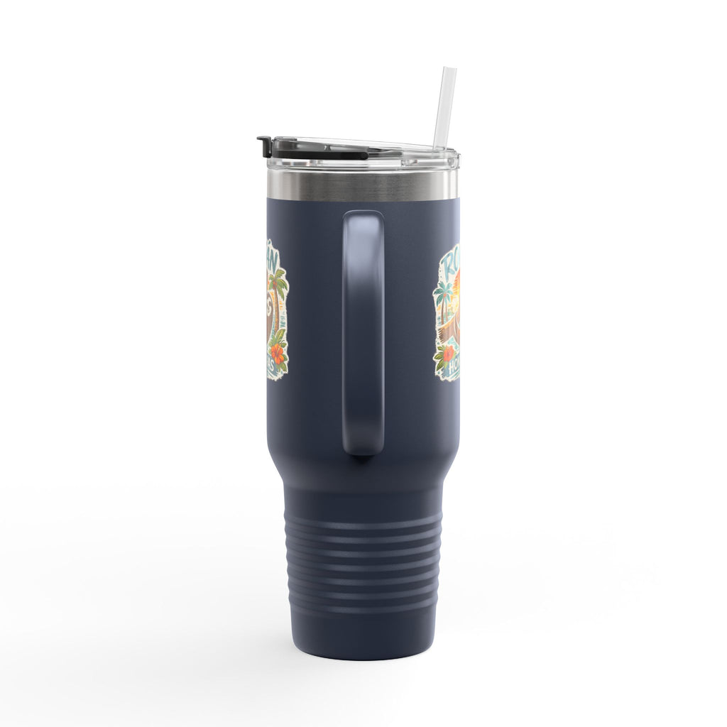 Roatán Honduras Travel Mug 40oz — Tropical Palm & Sloth Insulated Tumbler