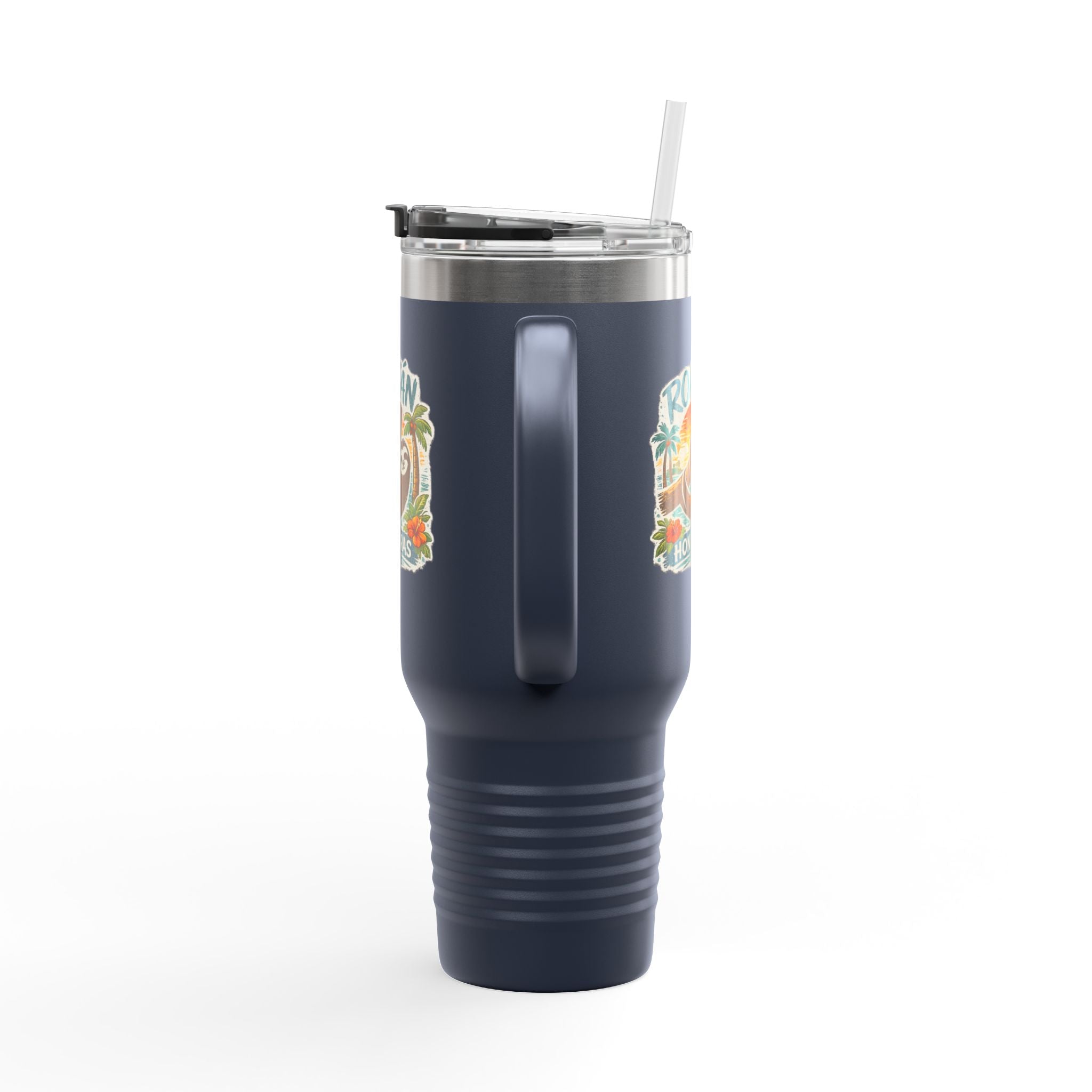 Roatán Honduras Travel Mug 40oz — Tropical Palm & Sloth Insulated Tumbler