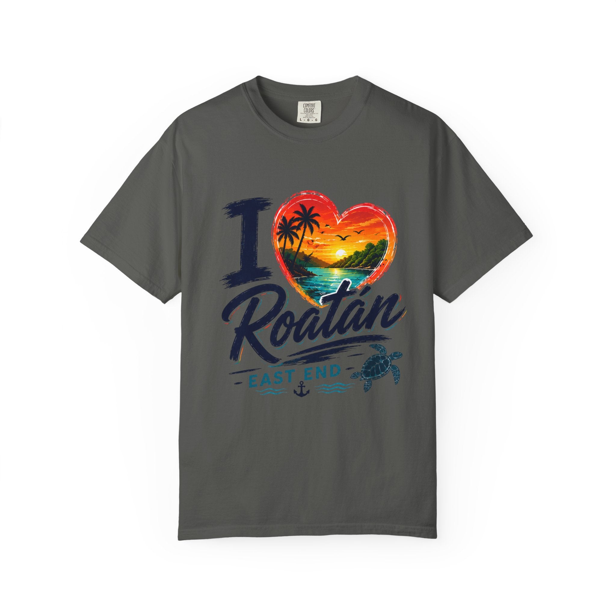 I Love Roatán East End T-Shirt — Tropical Heart Sunset Souvenir