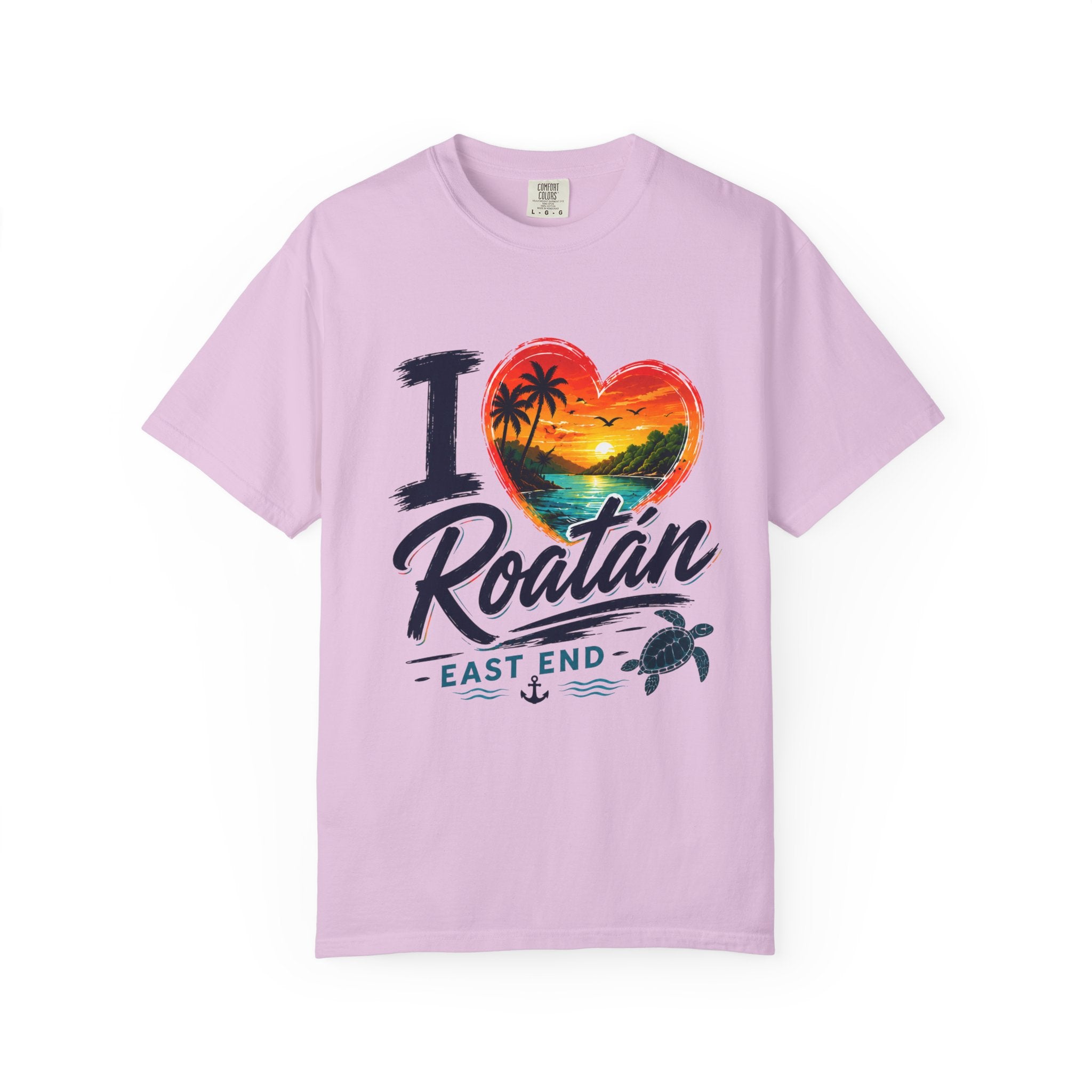 I Love Roatán East End T-Shirt — Tropical Heart Sunset Souvenir
