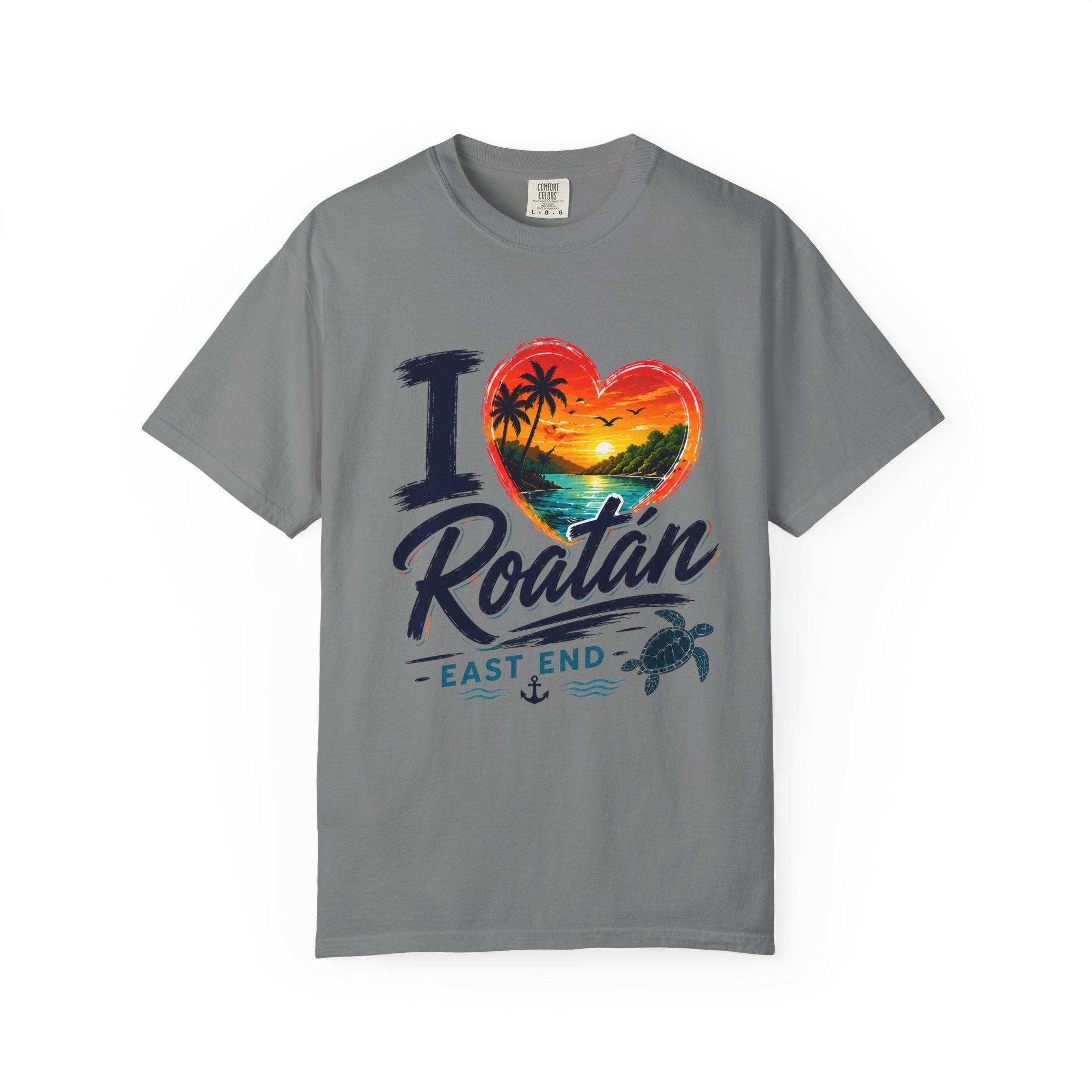 I Love Roatán East End T-Shirt — Tropical Heart Sunset Souvenir