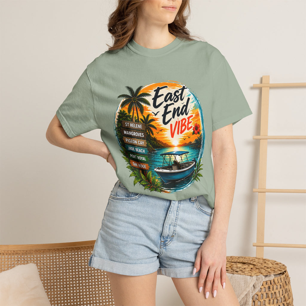 East End Vibe Beach T-Shirt — Tropical Palm Sunset Graphic Tee