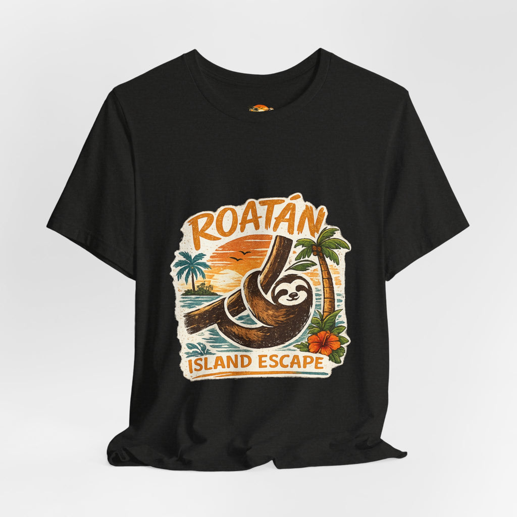 Roatán Island Escape T‑Shirt — Tropical Sloth Vacation Tee
