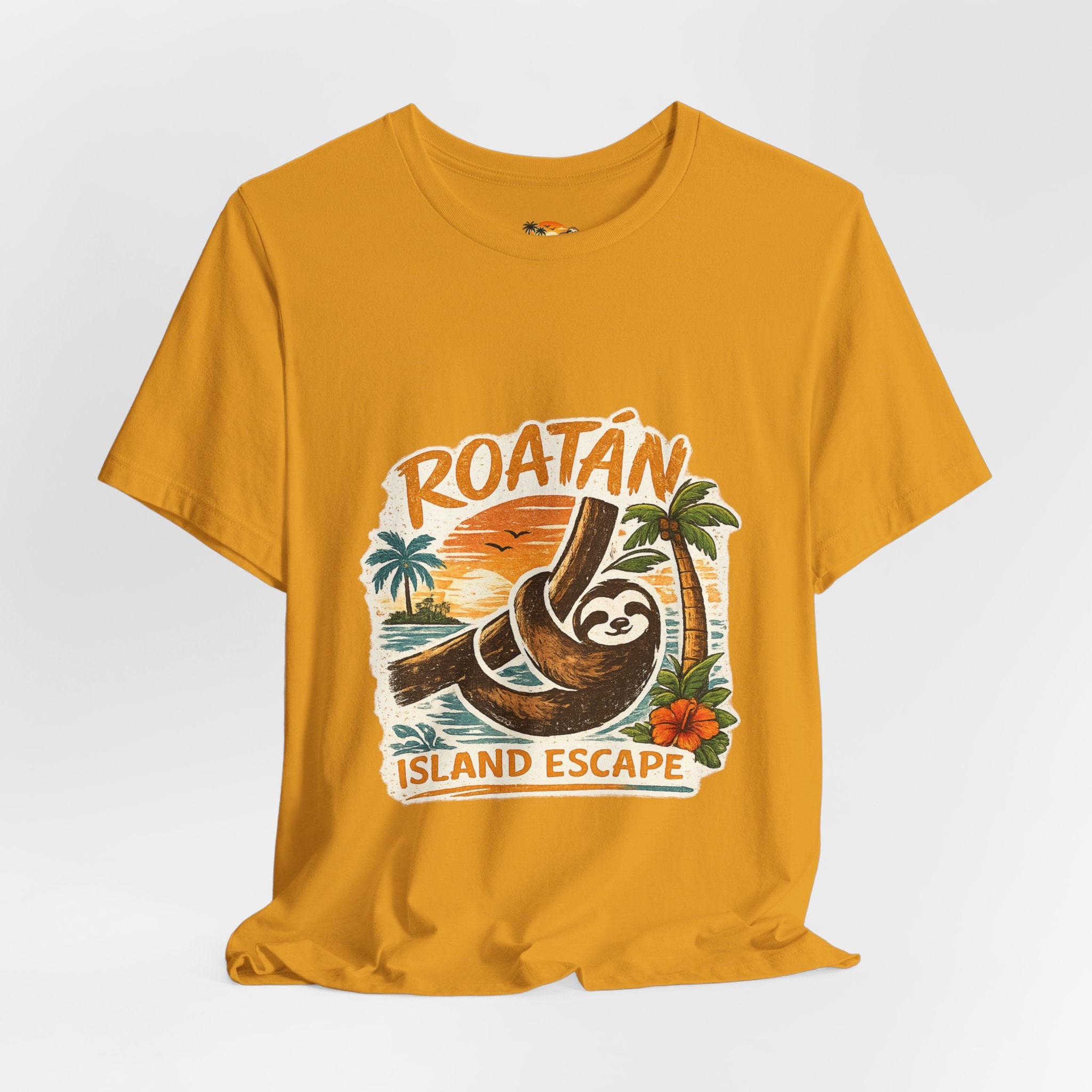 Roatán Island Escape T‑Shirt — Tropical Sloth Vacation Tee