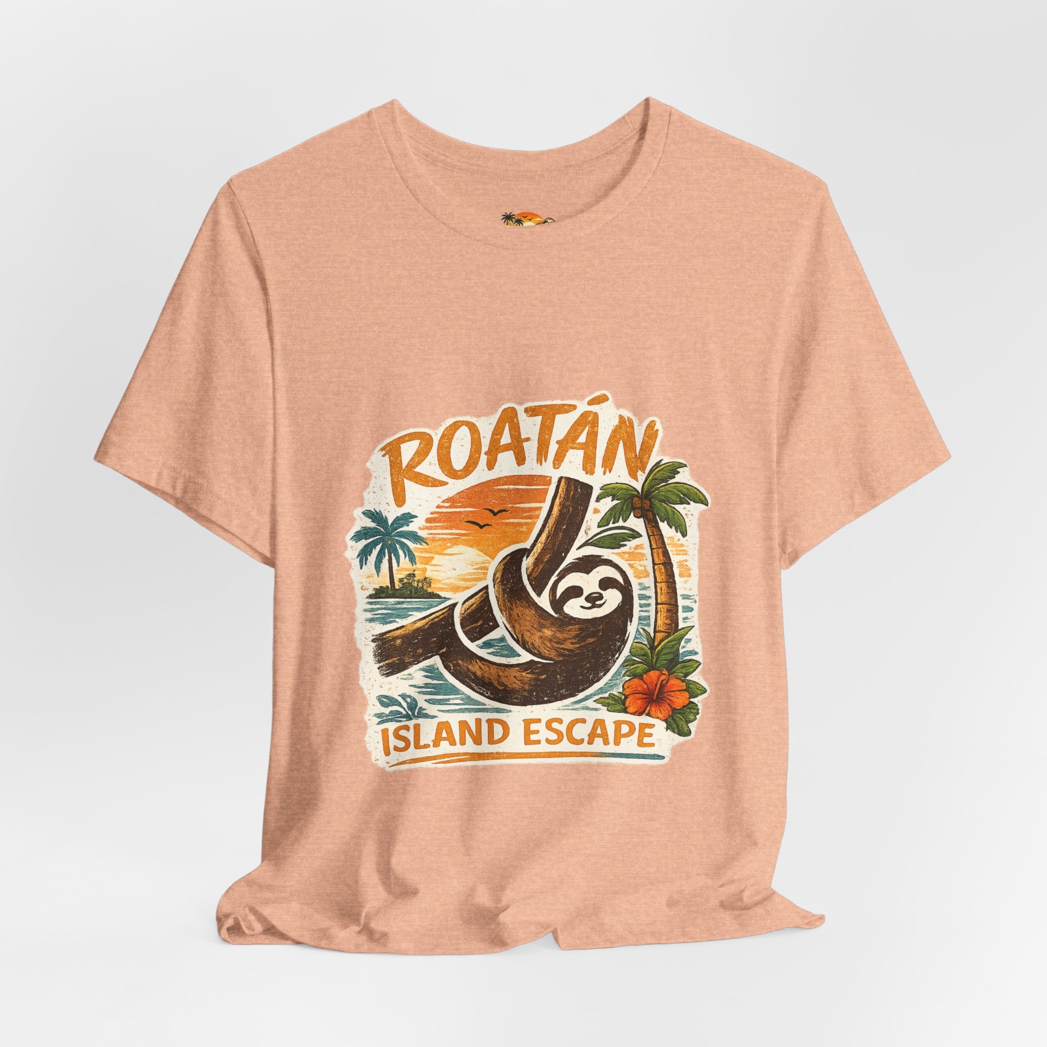 Roatán Island Escape T‑Shirt — Tropical Sloth Vacation Tee