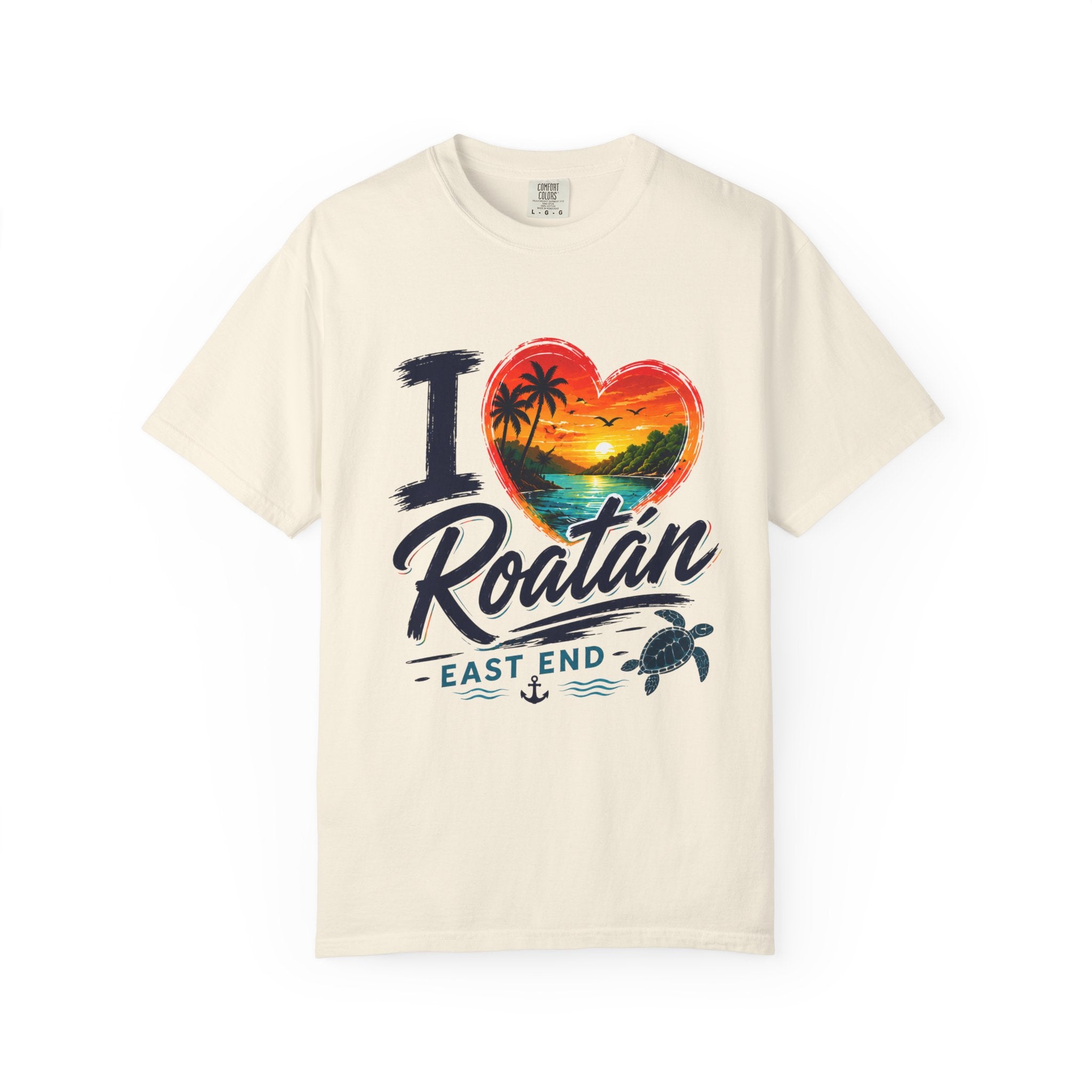 I Love Roatán East End T-Shirt — Tropical Heart Sunset Souvenir