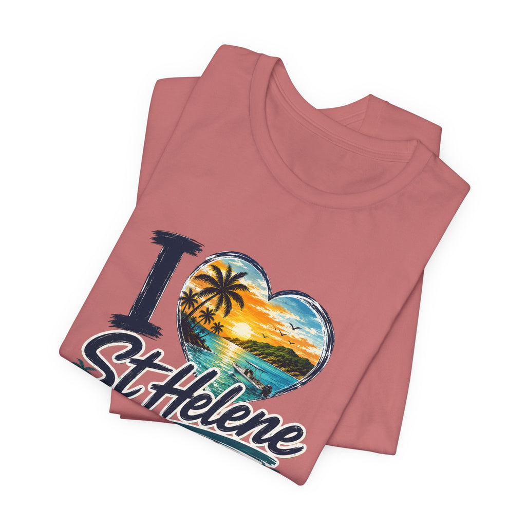 St. Helene Tropical Heart T-Shirt — "I  St Helene" Beach Sunset Tee