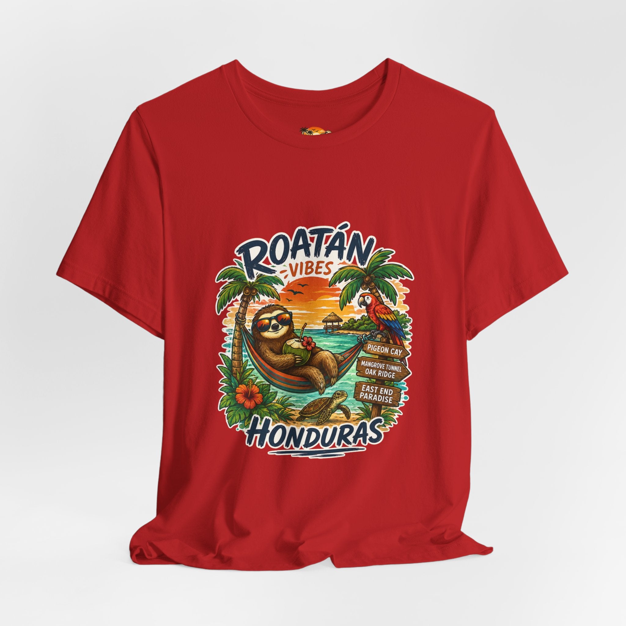 Roatán Vibes Honduras T-Shirt — Tropical Sloth Beach Vacation Tee
