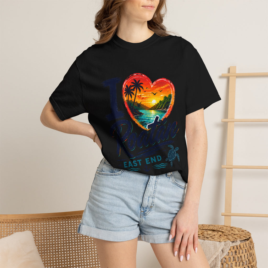 I Love Roatán East End T-Shirt — Tropical Heart Sunset Souvenir