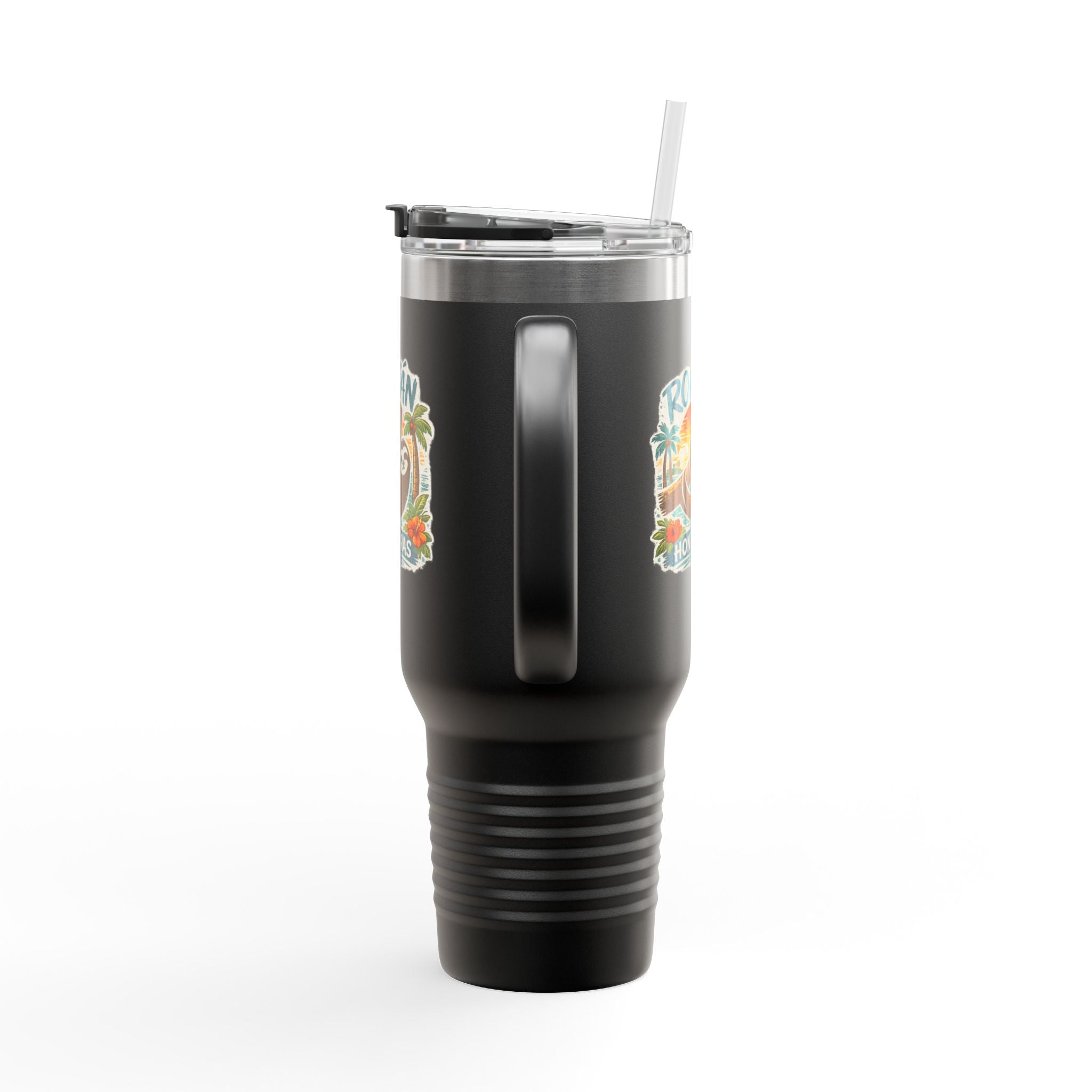 Roatán Honduras Travel Mug 40oz — Tropical Palm & Sloth Insulated Tumbler