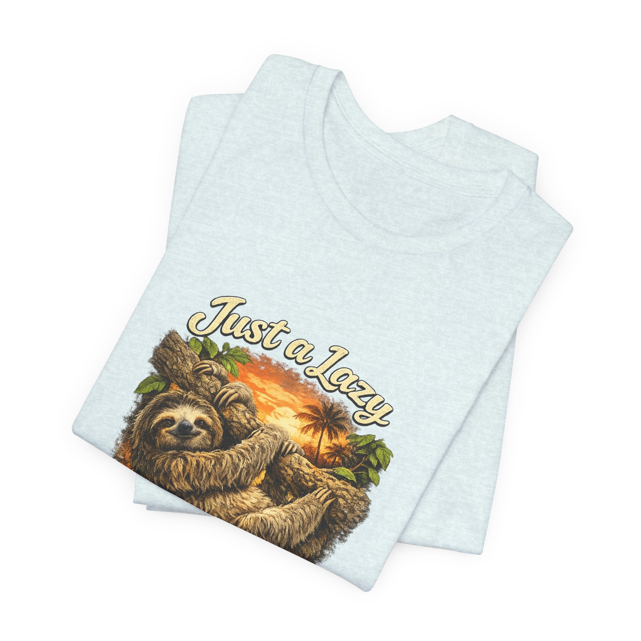 Sloth 'Just a Lazy Living Life' Graphic Tee — Beach Sunset Relaxed T-Shirt