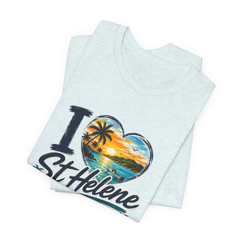St. Helene Tropical Heart T-Shirt — "I  St Helene" Beach Sunset Tee