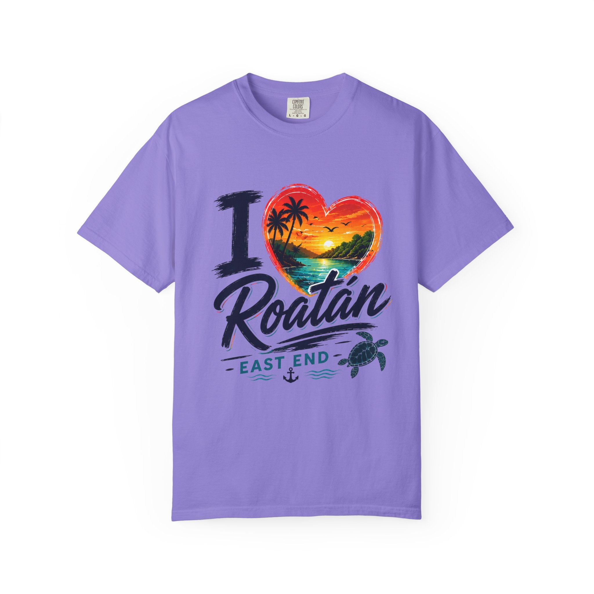 I Love Roatán East End T-Shirt — Tropical Heart Sunset Souvenir