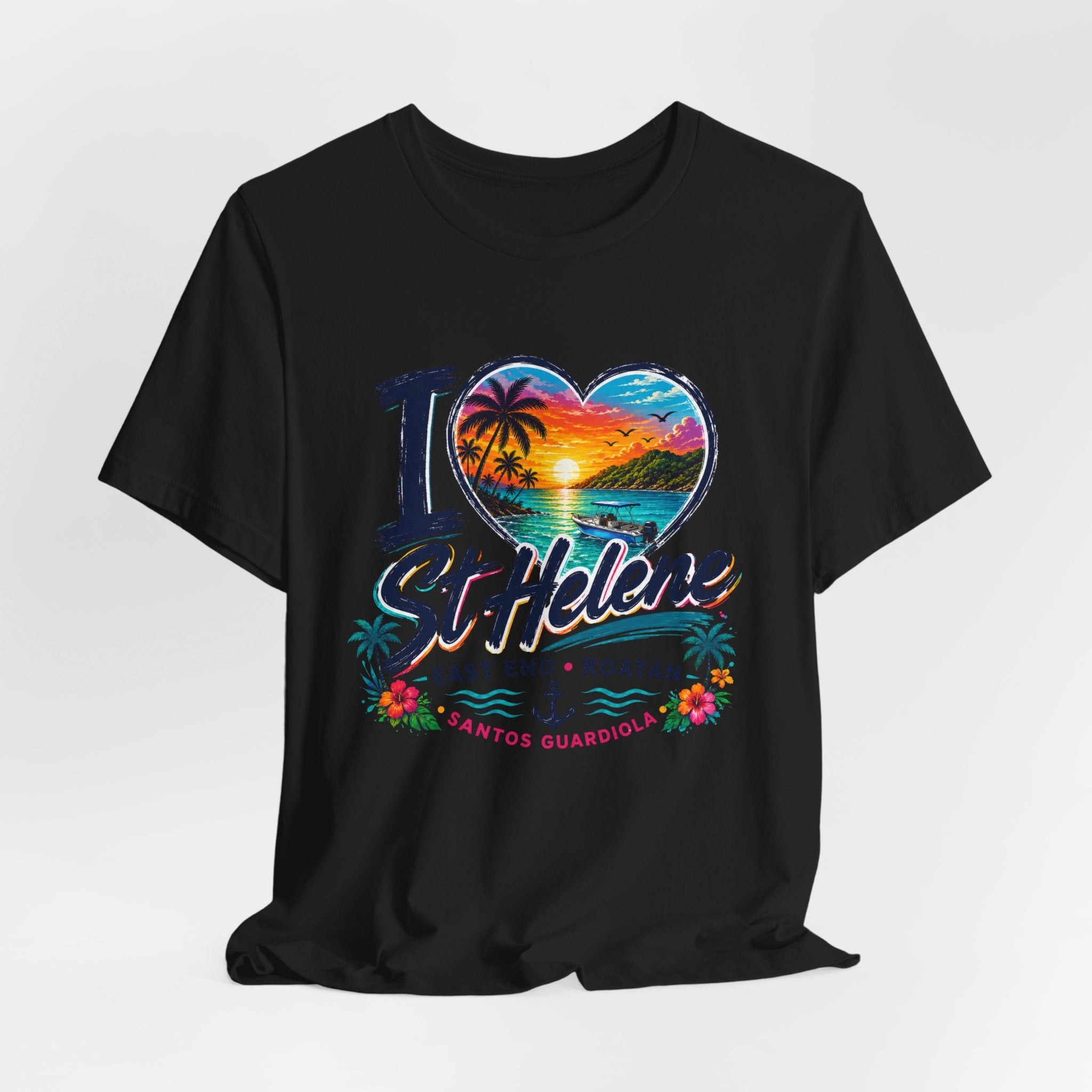 I  St Helene Sunset Beach T-Shirt — East End Roatán Vacation Tee