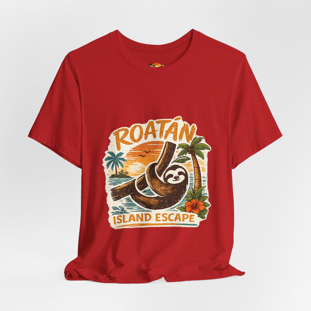Roatán Island Escape T‑Shirt — Tropical Sloth Vacation Tee
