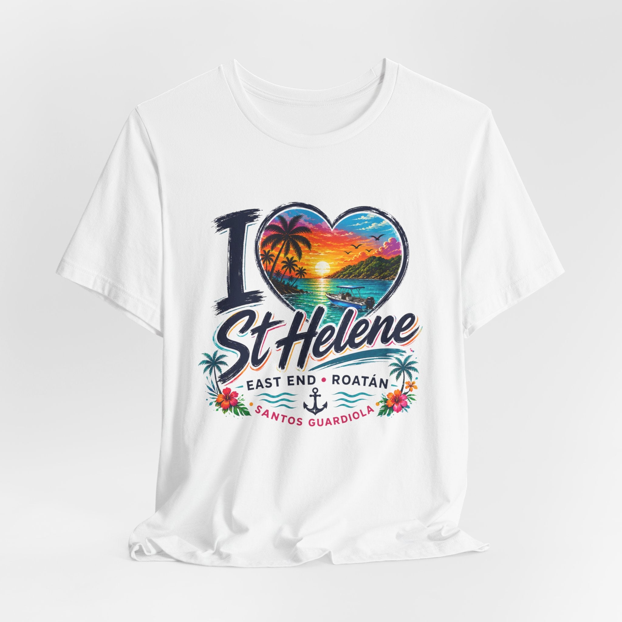 I  St Helene Sunset Beach T-Shirt — East End Roatán Vacation Tee