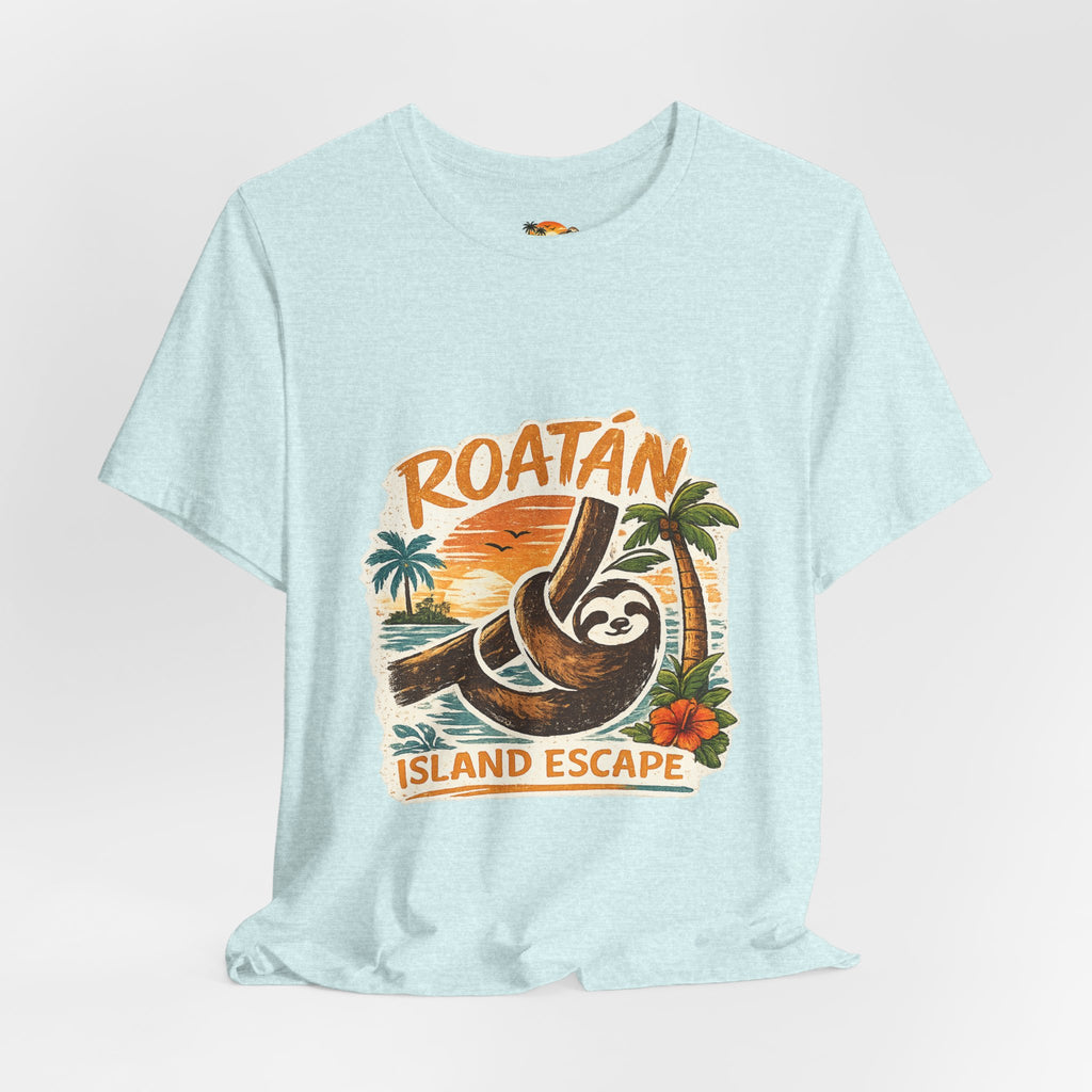 Roatán Island Escape T‑Shirt — Tropical Sloth Vacation Tee