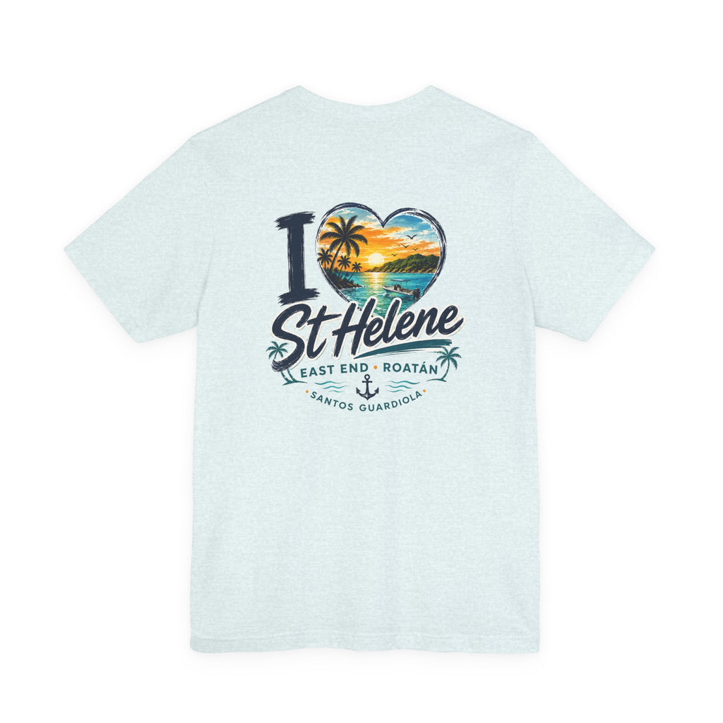 St. Helene Tropical Heart T-Shirt — "I  St Helene" Beach Sunset Tee