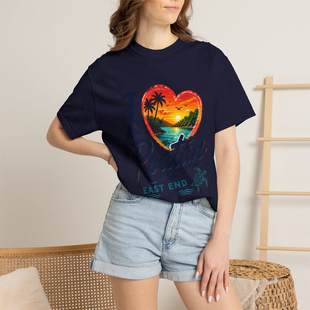 I Love Roatán East End T-Shirt — Tropical Heart Sunset Souvenir