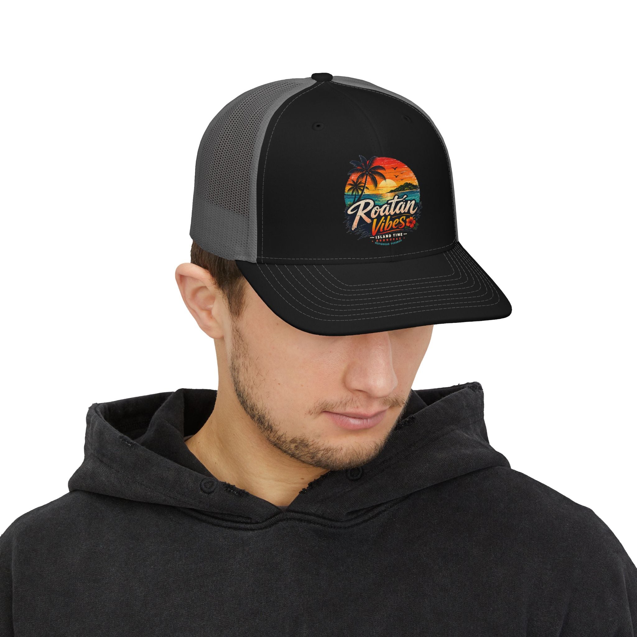Roatán Vibes Trucker Cap – Tropical Sunset Snapback