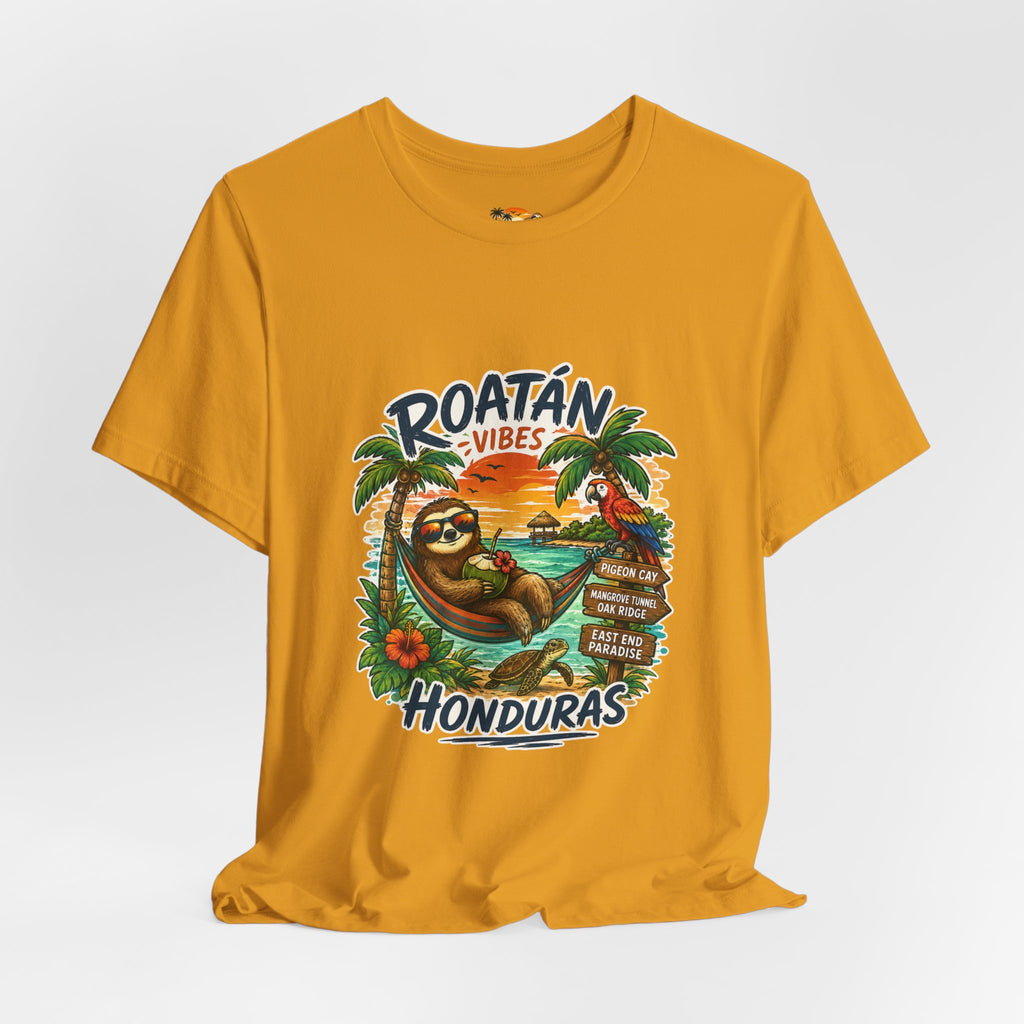 Roatán Vibes Honduras T-Shirt — Tropical Sloth Beach Vacation Tee