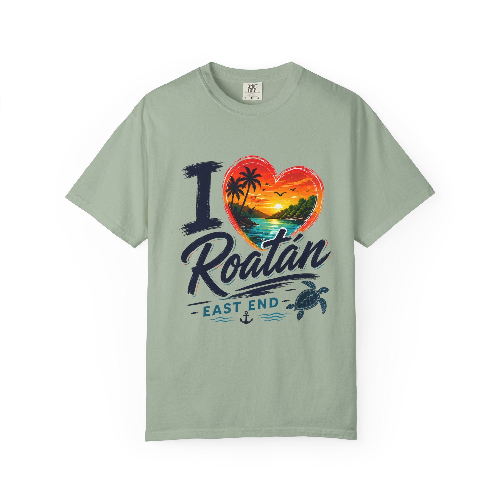 I Love Roatán East End T-Shirt — Tropical Heart Sunset Souvenir
