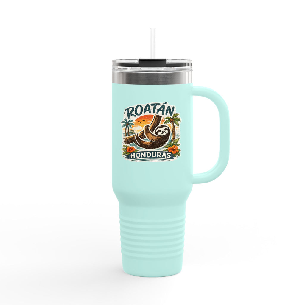 Roatán Honduras Travel Mug 40oz — Tropical Palm & Sloth Insulated Tumbler