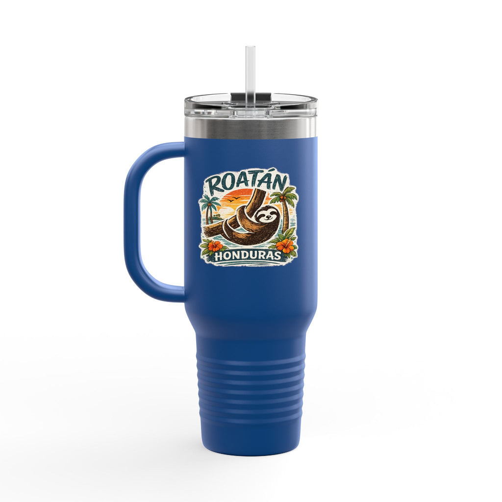Roatán Honduras Travel Mug 40oz — Tropical Palm & Sloth Insulated Tumbler