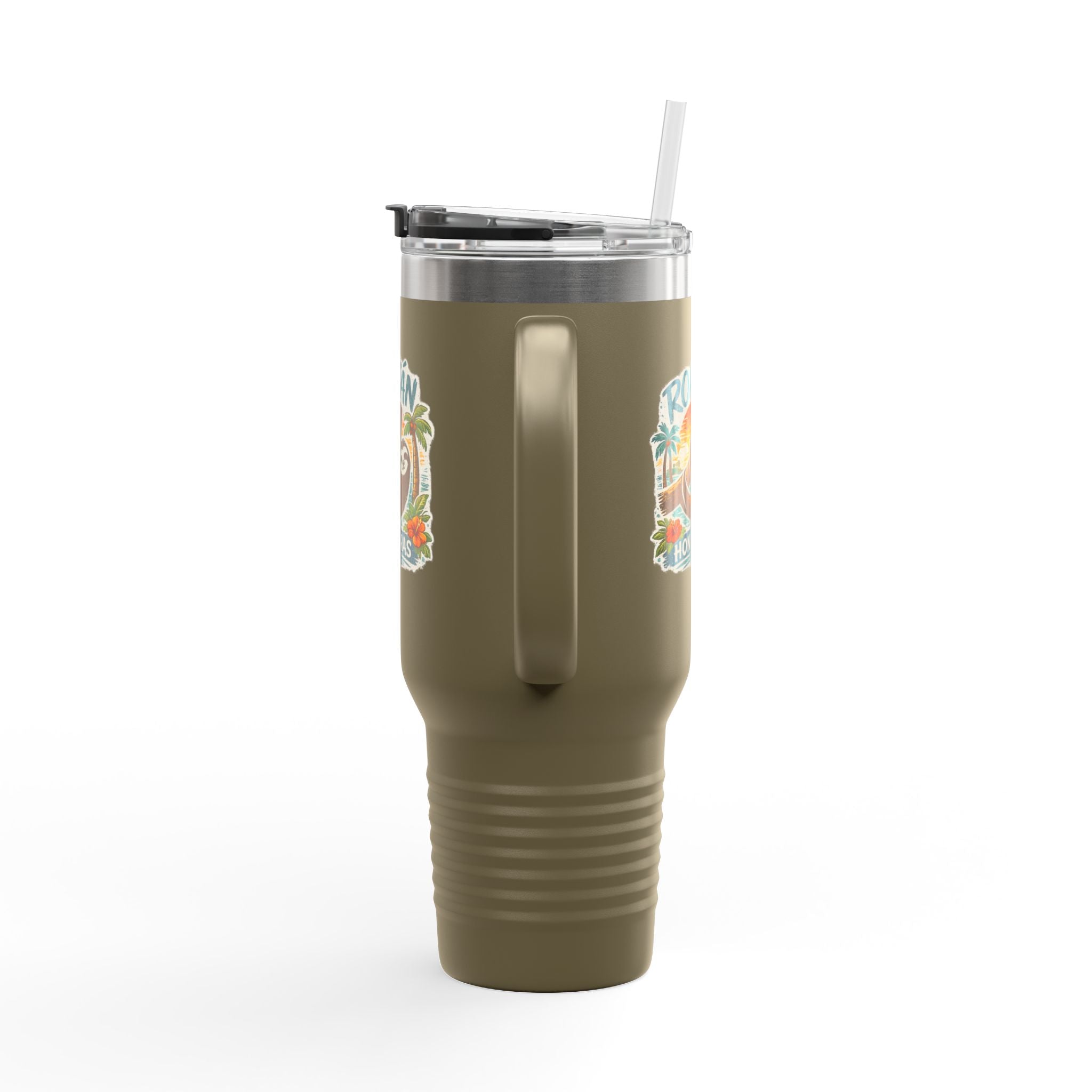 Roatán Honduras Travel Mug 40oz — Tropical Palm & Sloth Insulated Tumbler