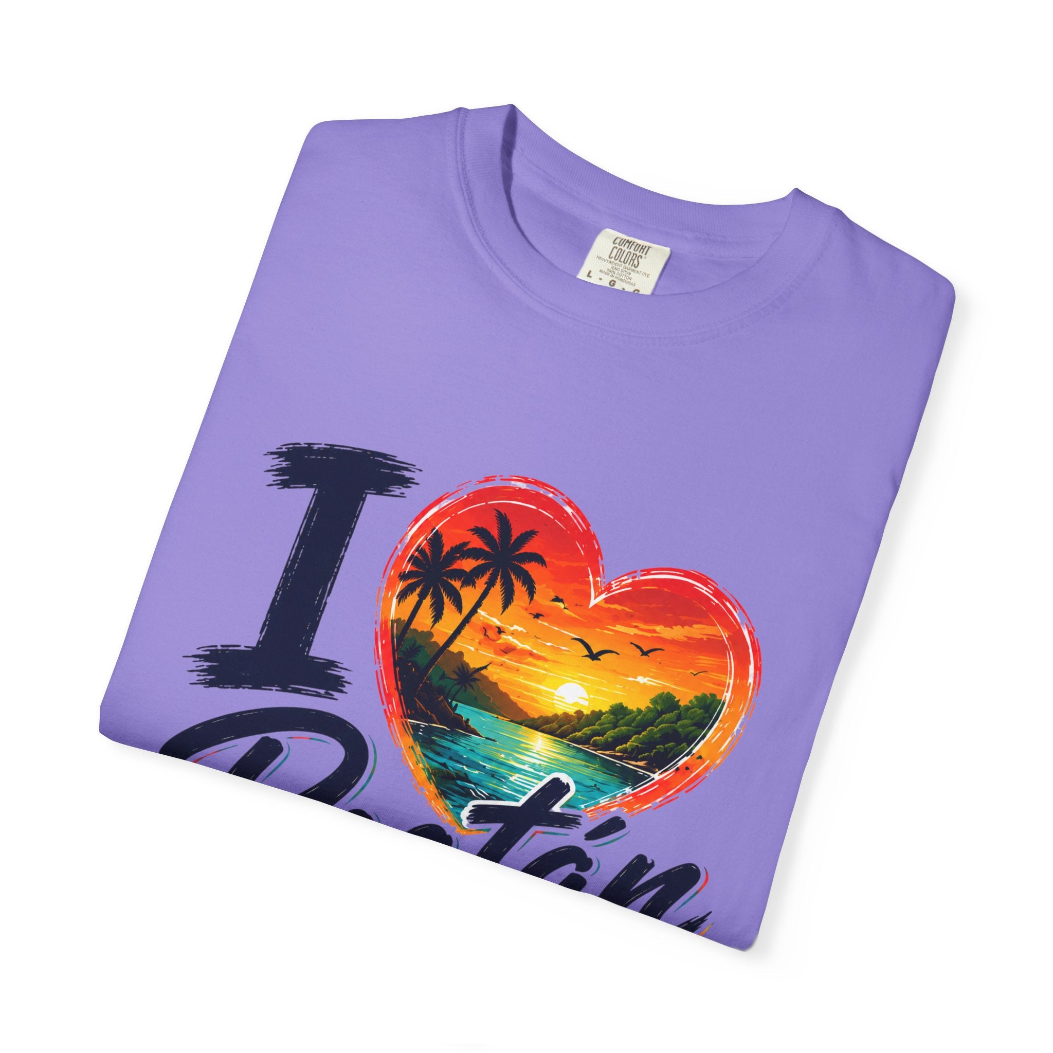 I Love Roatán East End T-Shirt — Tropical Heart Sunset Souvenir