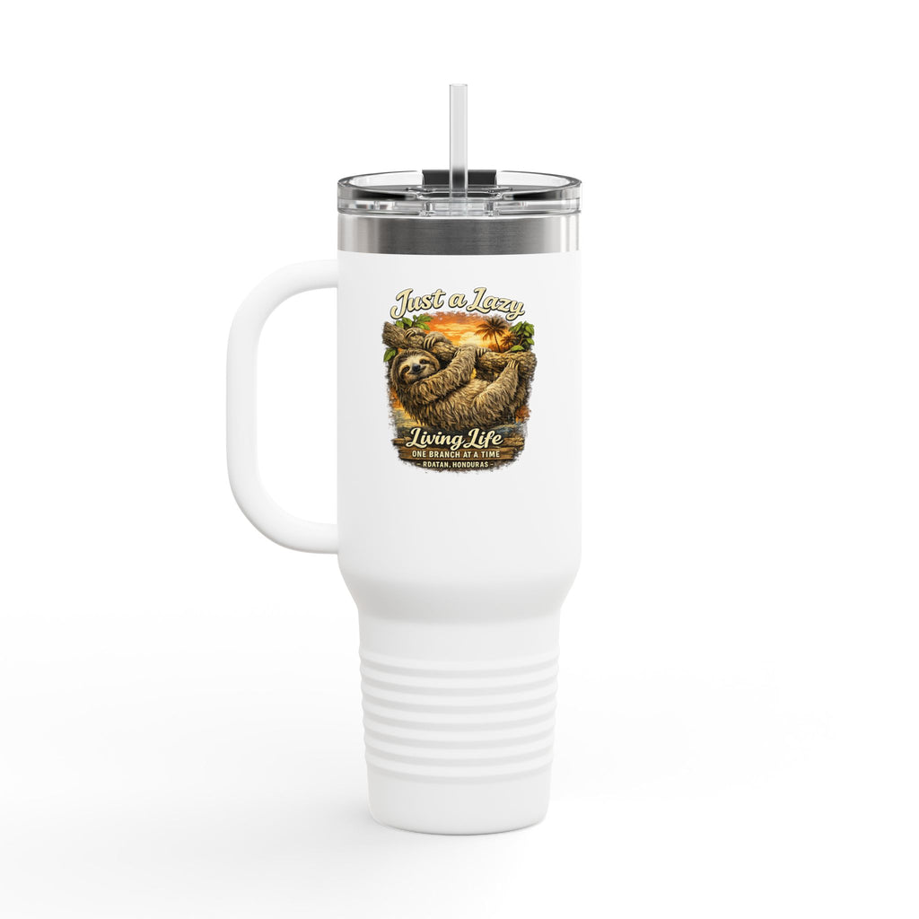 40oz Insulated Travel Mug — 'Just a Sloth Living Life' Cute Sloth Coffee Tumbler