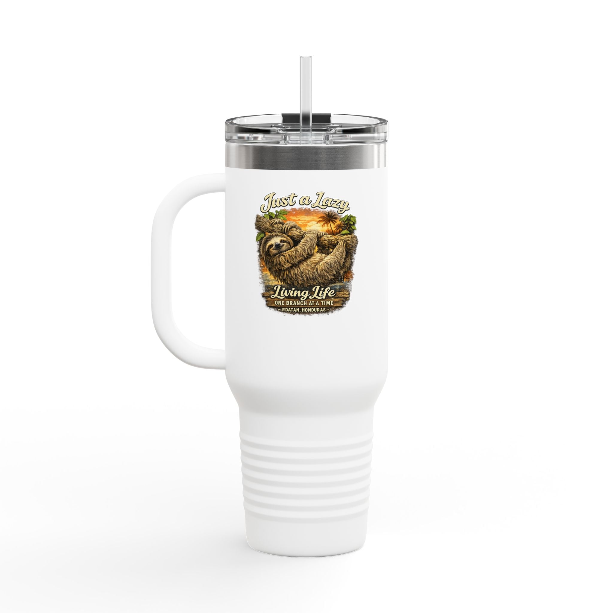 40oz Insulated Travel Mug — 'Just a Sloth Living Life' Cute Sloth Coffee Tumbler