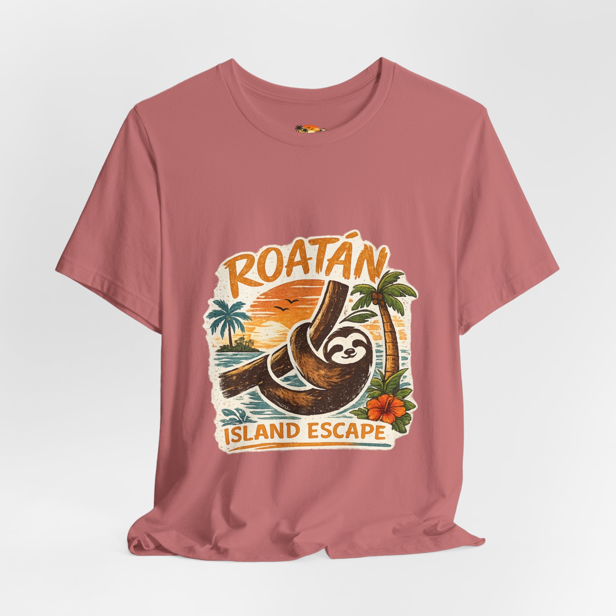 Roatán Island Escape T‑Shirt — Tropical Sloth Vacation Tee