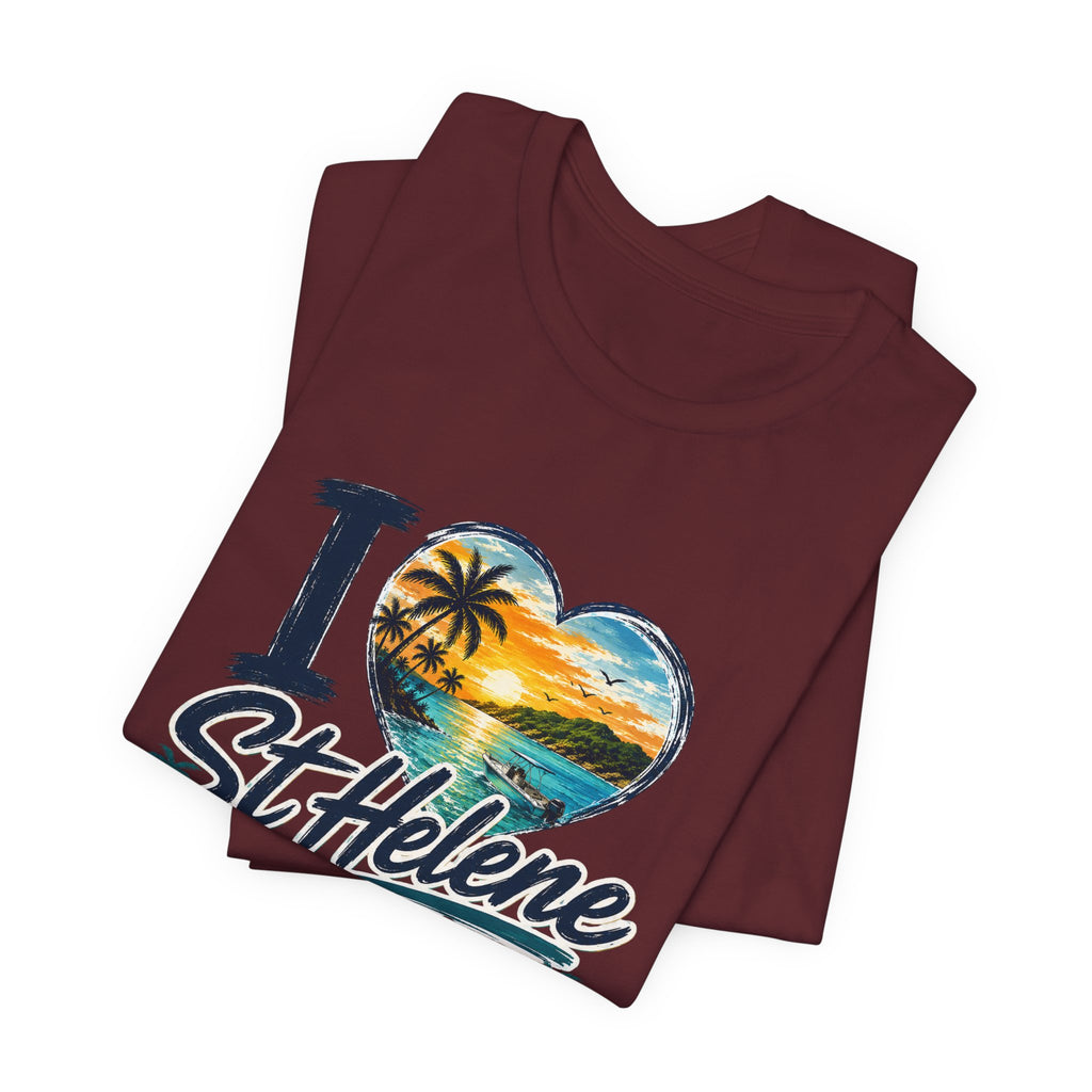 St. Helene Tropical Heart T-Shirt — "I  St Helene" Beach Sunset Tee