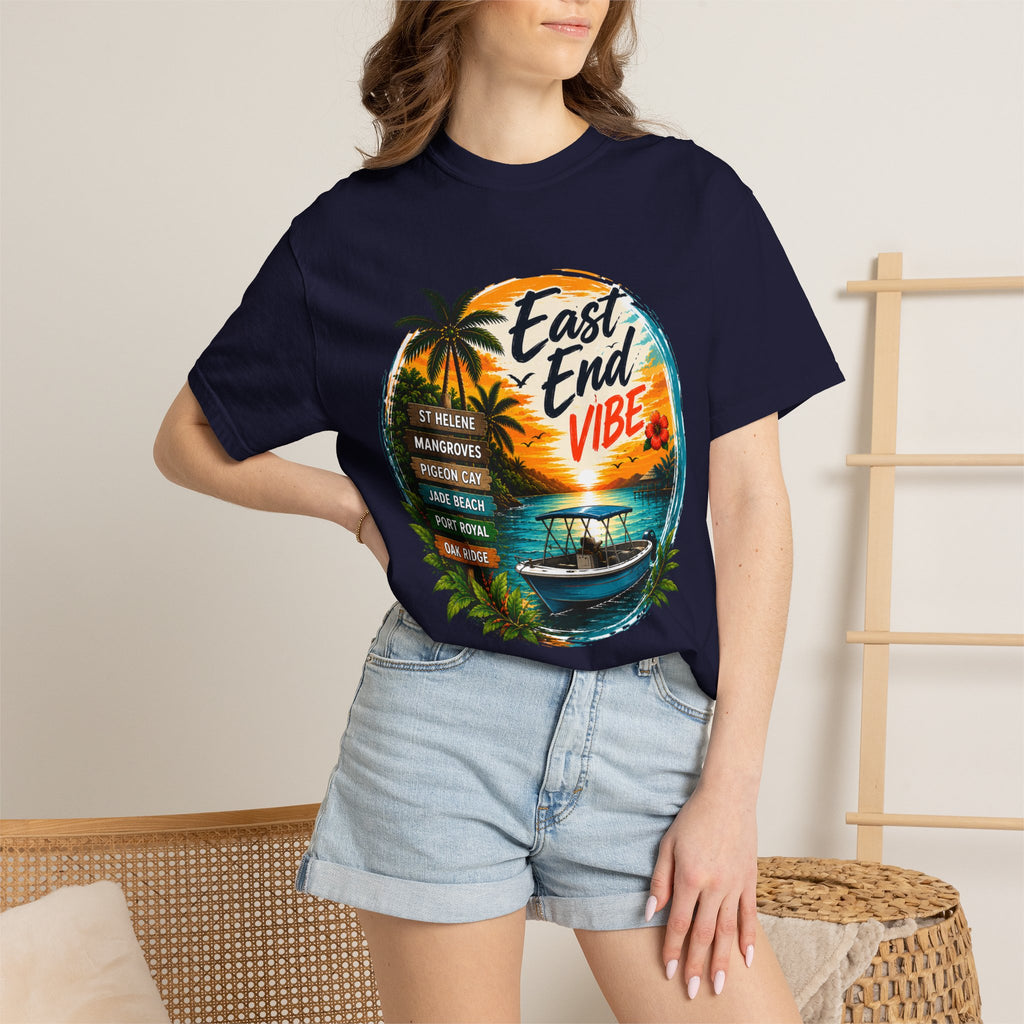 East End Vibe Beach T-Shirt — Tropical Palm Sunset Graphic Tee