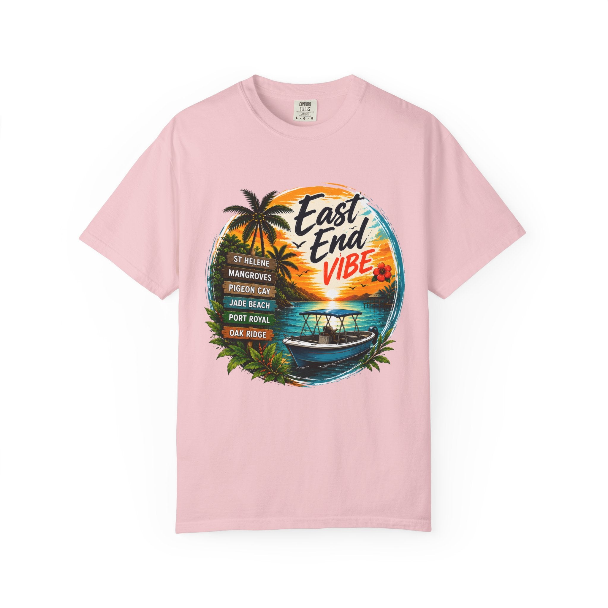 East End Vibe Beach T-Shirt — Tropical Palm Sunset Graphic Tee