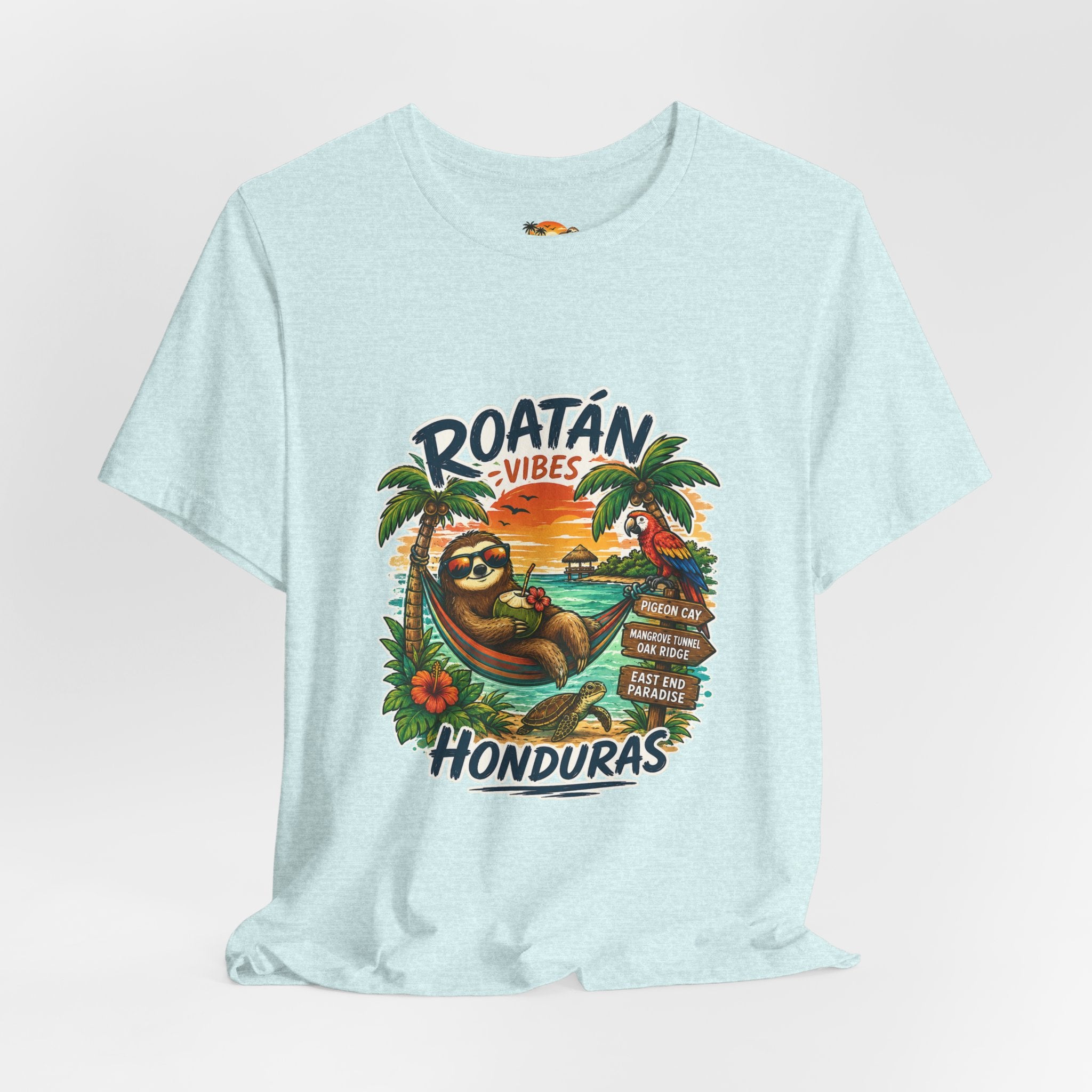 Roatán Vibes Honduras T-Shirt — Tropical Sloth Beach Vacation Tee