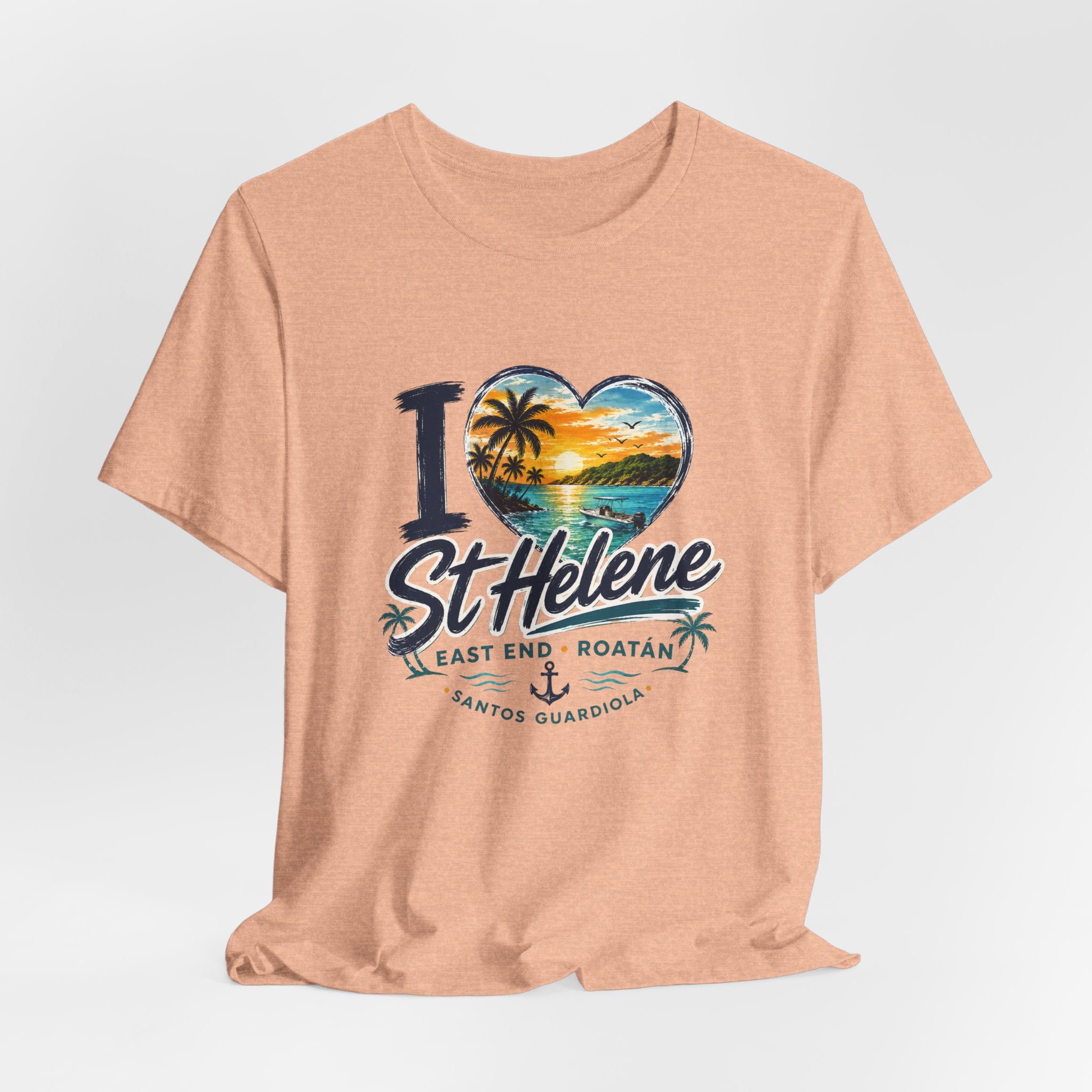 St. Helene Tropical Heart T-Shirt — "I  St Helene" Beach Sunset Tee