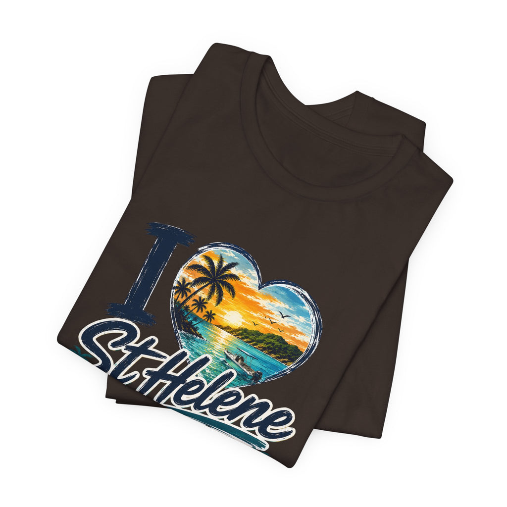 St. Helene Tropical Heart T-Shirt — "I  St Helene" Beach Sunset Tee